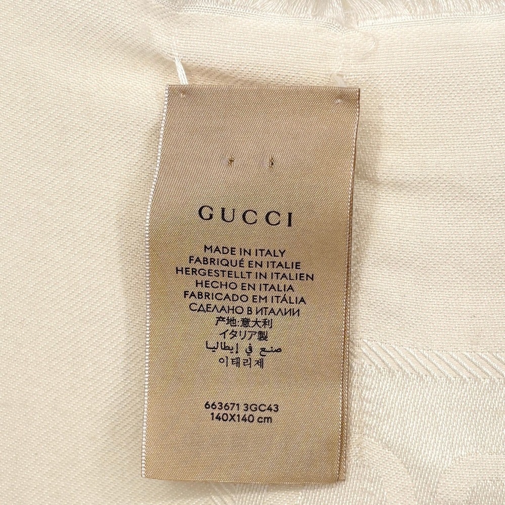 GUCCI GG Jacquard Silk Wool Shawl Scarf Ivory White Italy Large 140x140cm - Picture 4 of 11